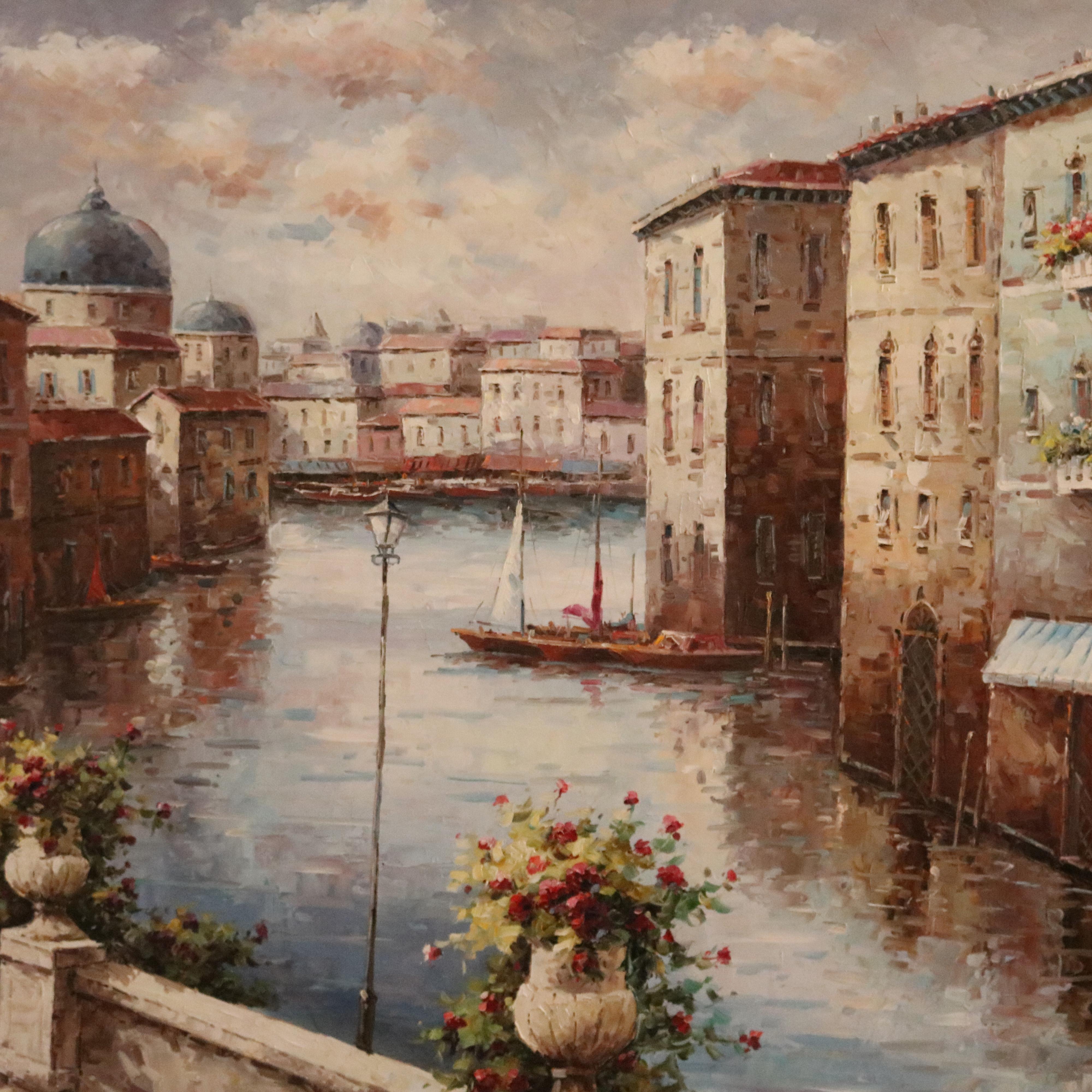 Monumental Italian Oil on Canvas Painting of Venice by Petrini, 20th C 7