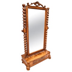 Monumental Italian Olive Burl Barley Twist Cheval Mirror