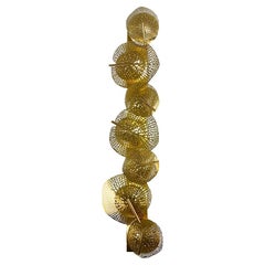 Monumental Italian Organic Art Design Modern Perforated Brass Leaf Sconce