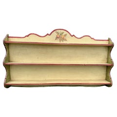 Vintage Monumental Italian Painted Wood Plate Display Wall Shelf