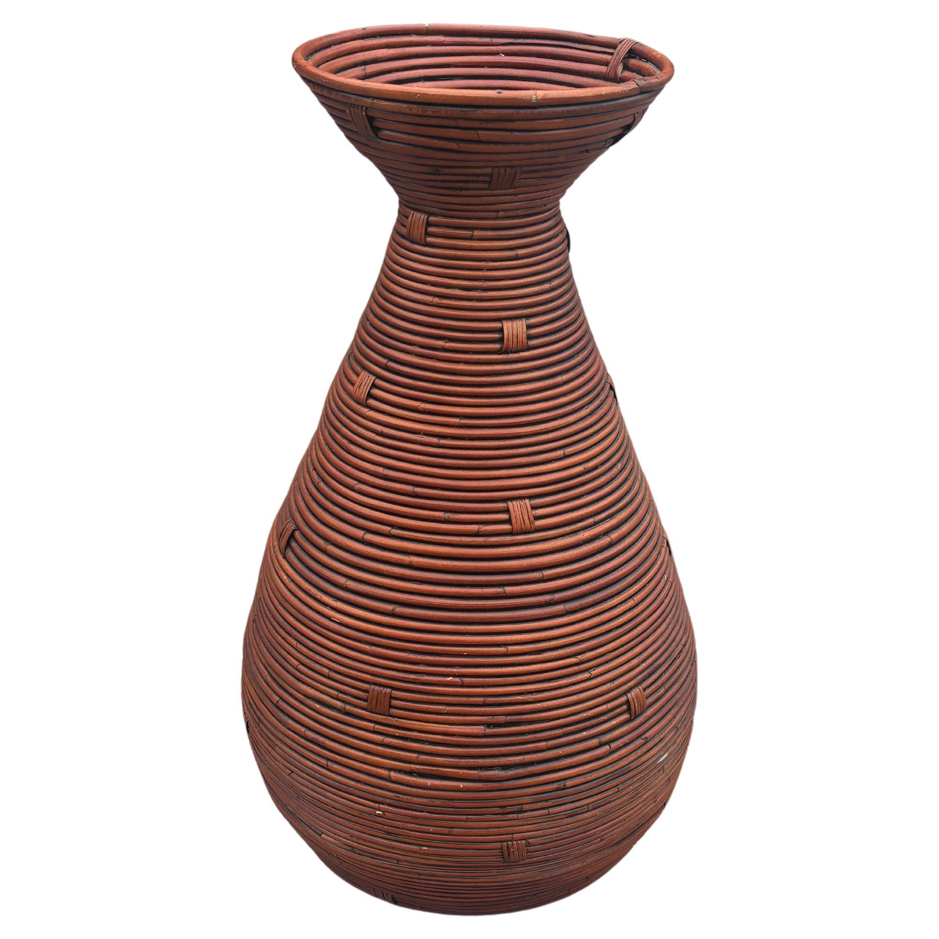Monumental Italian Pencil Reed Bamboo Floor Vase