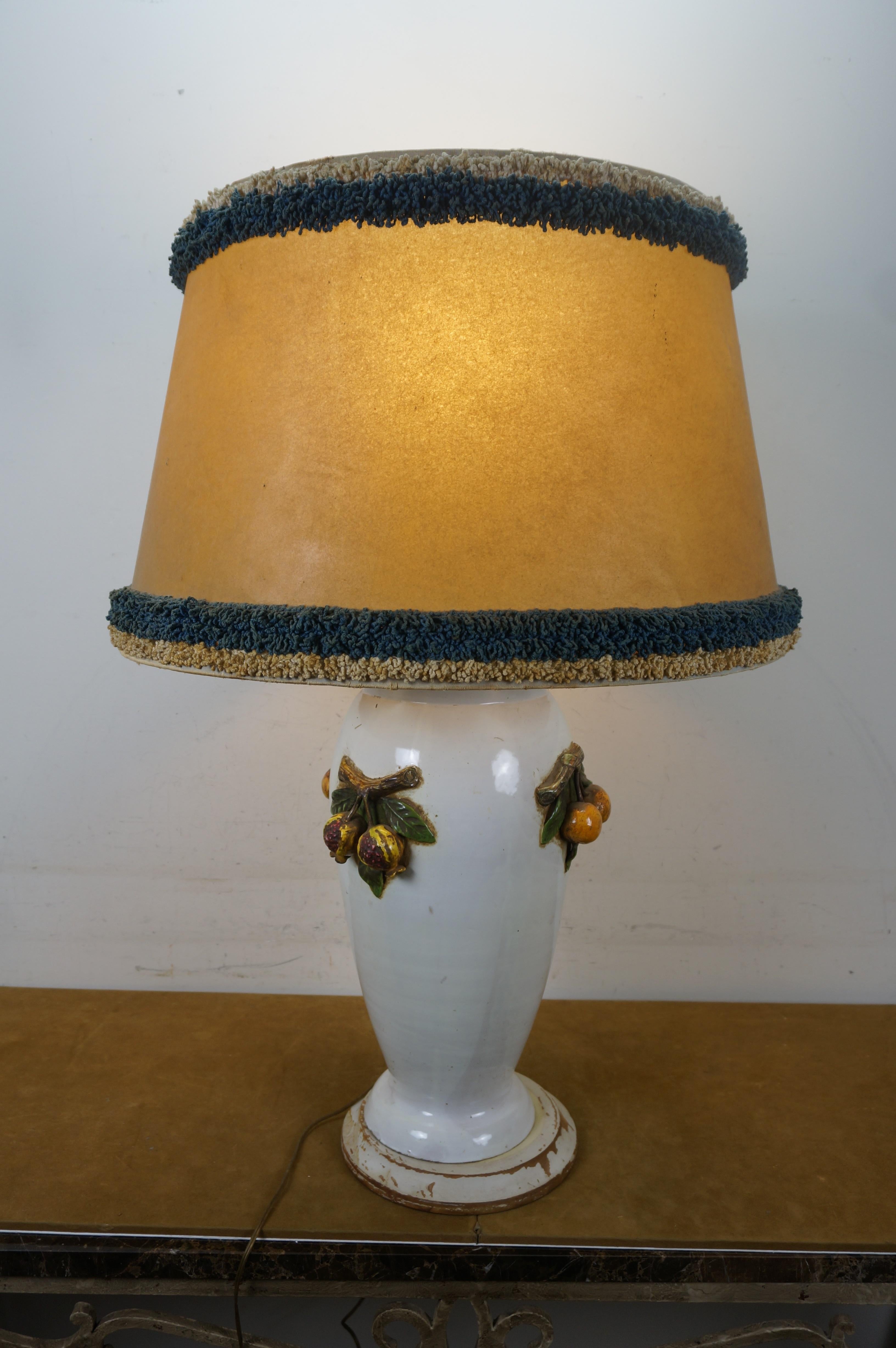 Monumental Urne en Porcelaine Italienne Lampe Torchère Abat-jour Fruit 39
