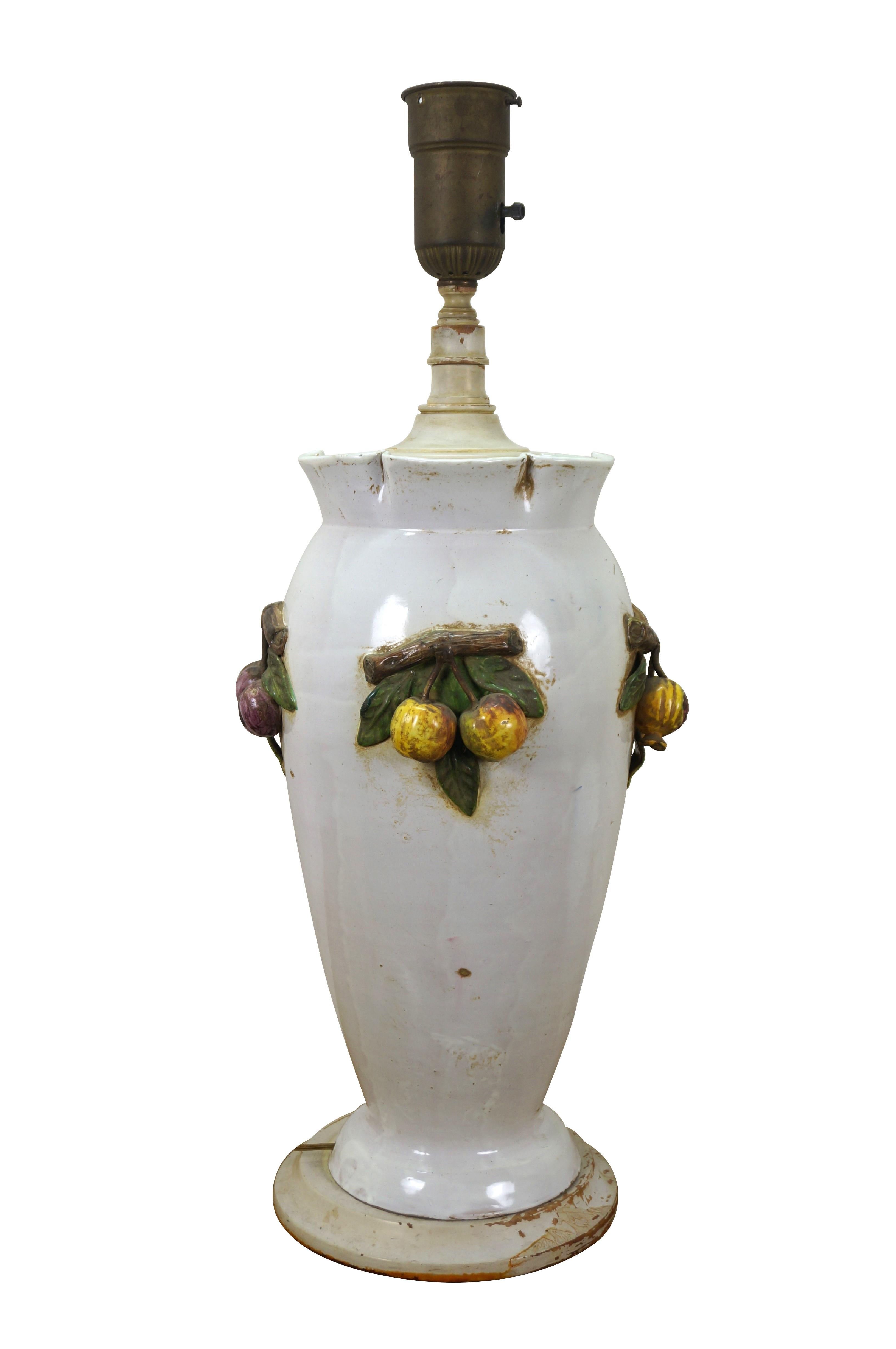Néoclassique Monumental Urne en Porcelaine Italienne Lampe Torchère Abat-jour Fruit 39