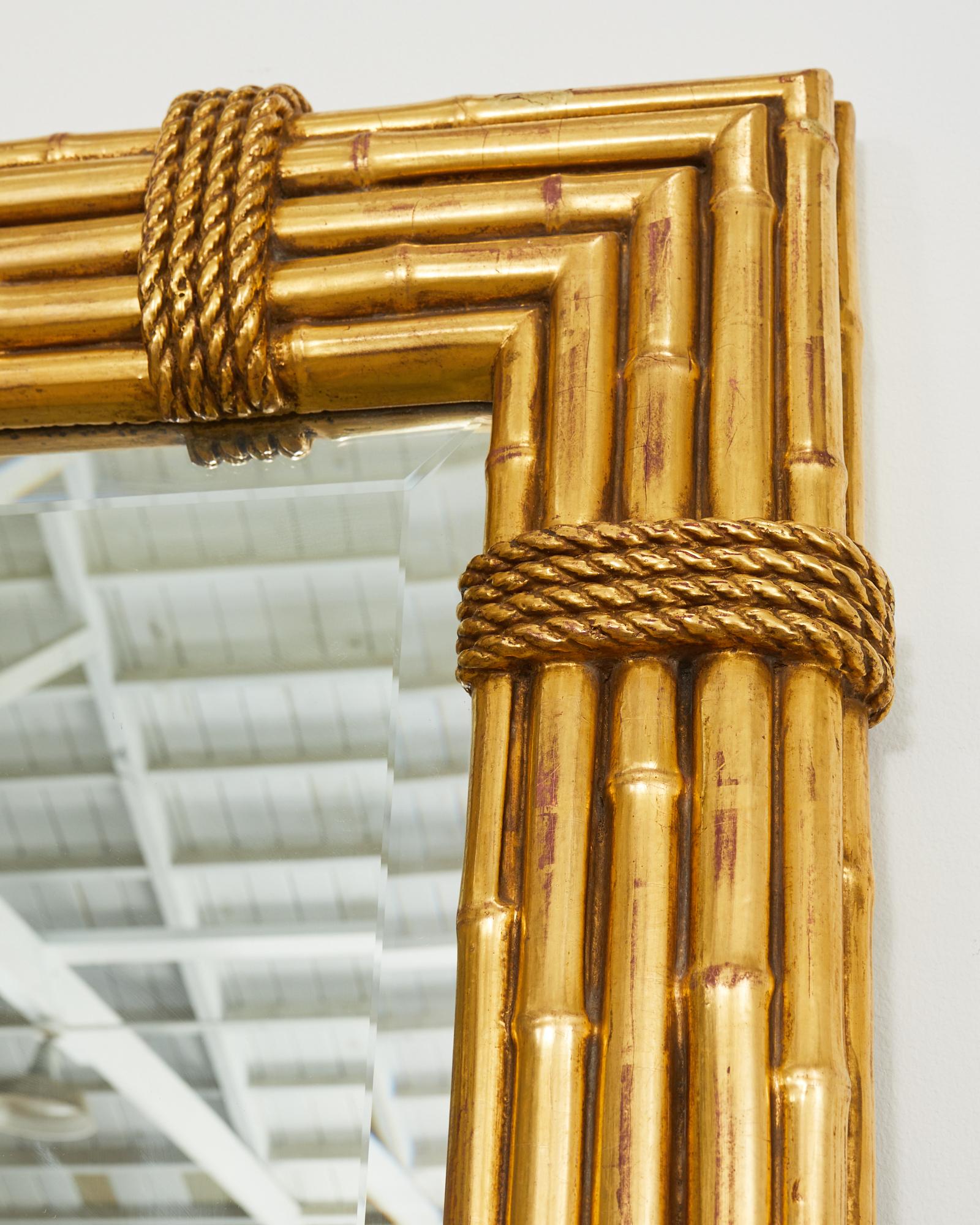 Monumental Italian Regency Gilt Faux Bamboo Floor Mirror In Good Condition For Sale In Rio Vista, CA