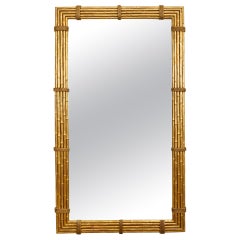Monumental Italian Regency Gilt Faux Bamboo Floor Mirror