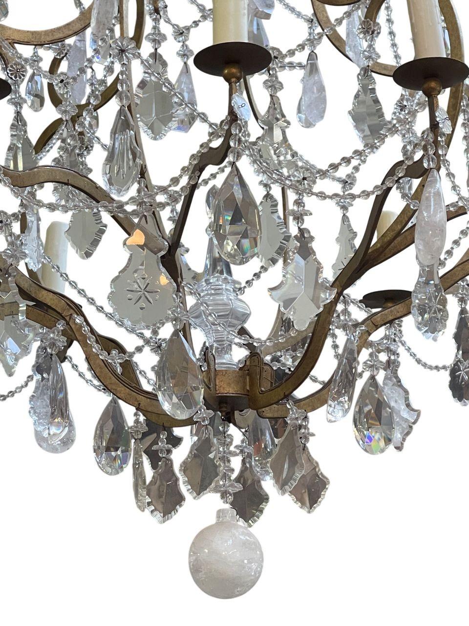 Monumental Italian Rock Crystal & Wrought Iron Chandelier, 20th Century. In Excellent Condition For Sale In Los Angeles, CA