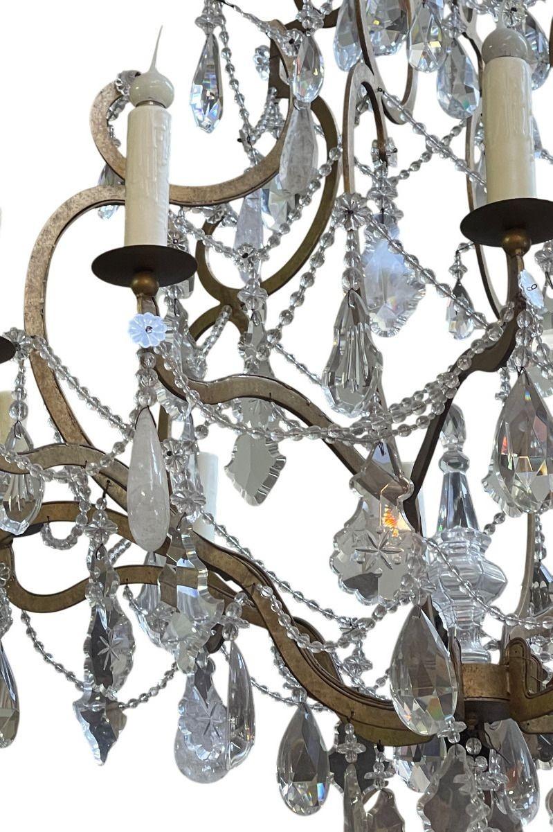 Monumental Italian Rock Crystal & Wrought Iron Chandelier, 20th Century. For Sale 1