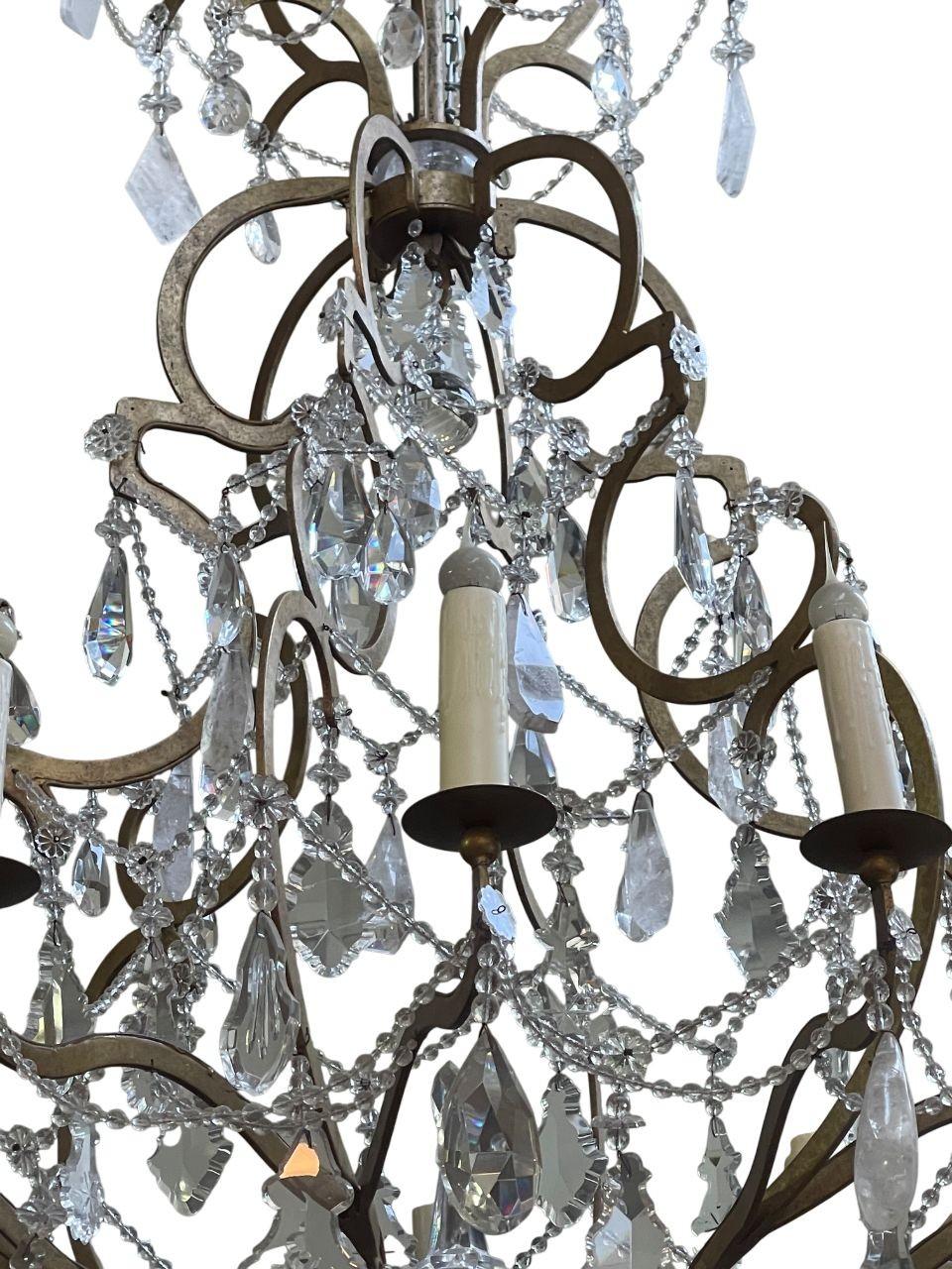 Monumental Italian Rock Crystal & Wrought Iron Chandelier, 20th Century. For Sale 2