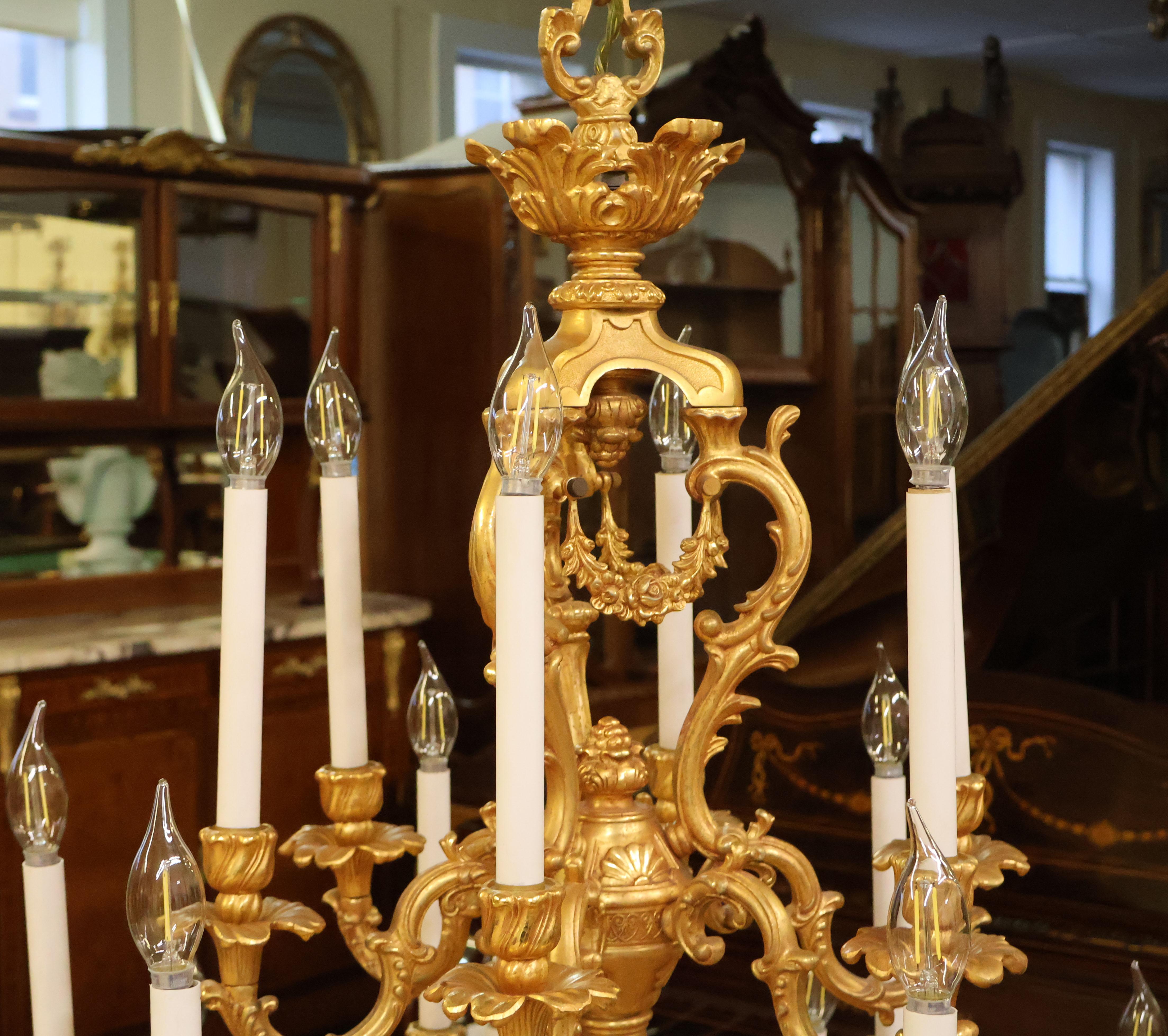 Monumental Italian Rococo Style 20 Light Bronze Gold Dore Chandelier By FBAI For Sale 9