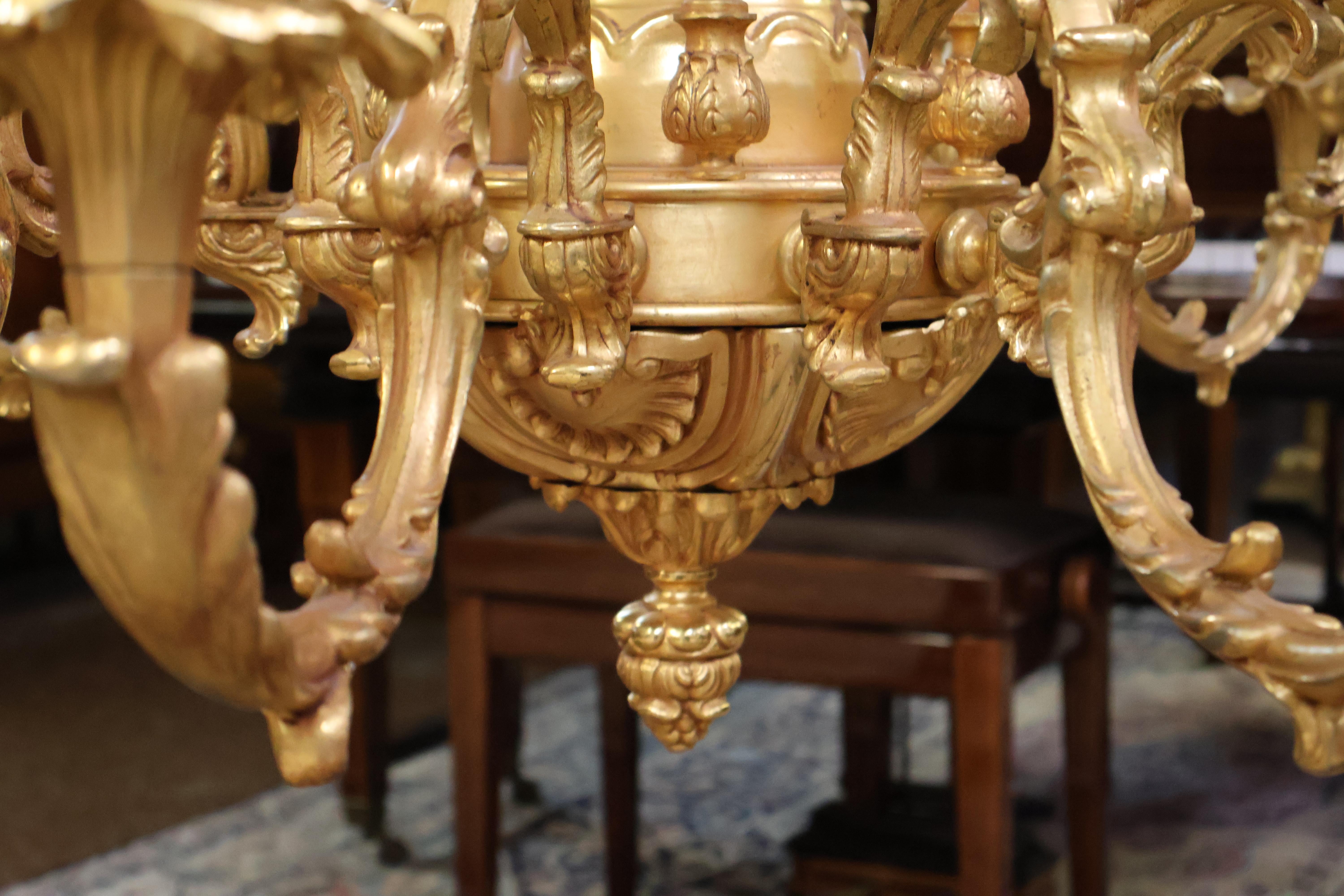 Monumental Italian Rococo Style 20 Light Bronze Gold Dore Chandelier By FBAI 12