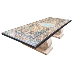 Monumental Italian Scagliola Dining Table on Carved Stone Scroll Bases