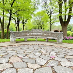 Monumental Italian Semi Circular Large Lime Stone Bench