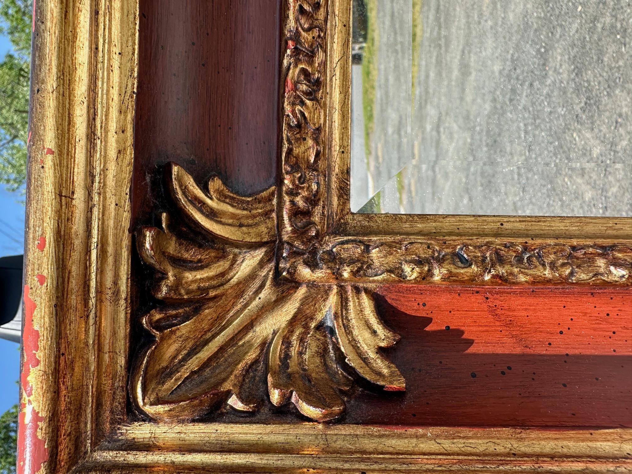 Monumental Italian Solid Wood & Gilded Wall Mirror For Sale 2