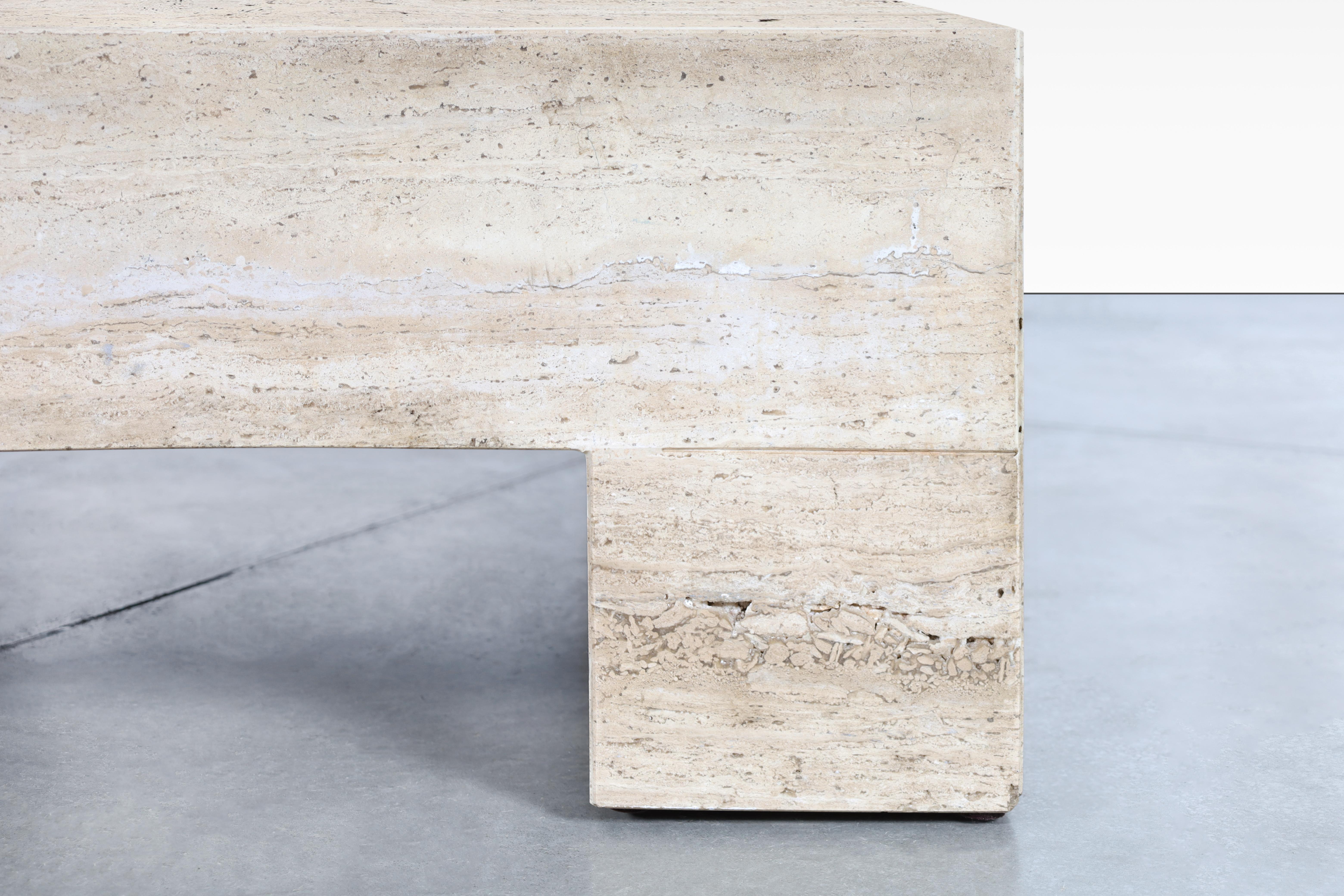 Monumental Italian Travertine Coffee Table In Good Condition For Sale In North Hollywood, CA