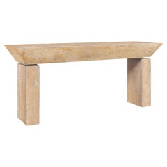 Monumental Italian Travertine Console Table, 2 Available