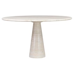 Monumental Italian Travertine Round Dining Table with Cone Base, 1970s