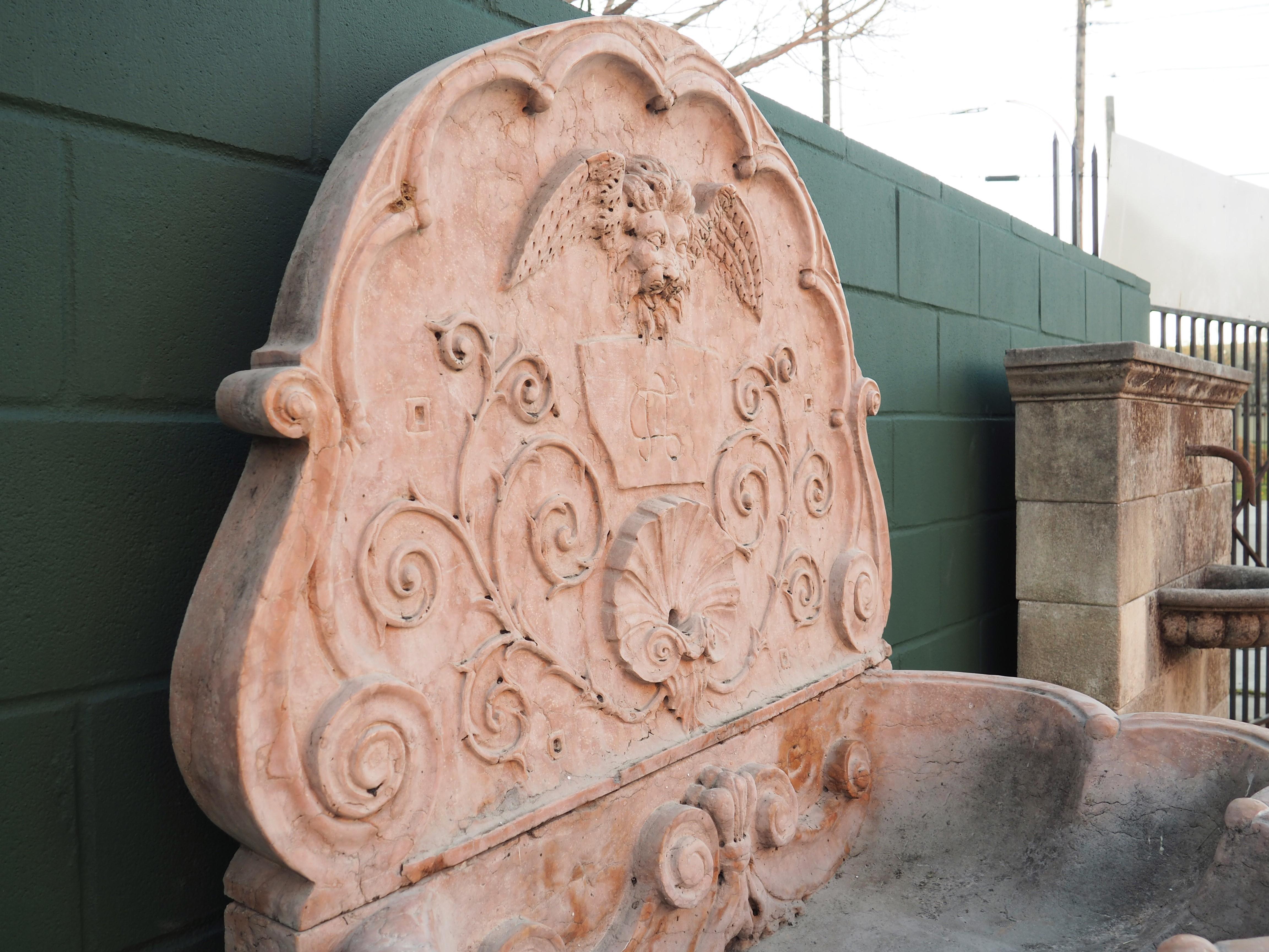 Monumental Italian Wall Fountain in Carved Verona Rossa Marble, Early 1900s For Sale 8