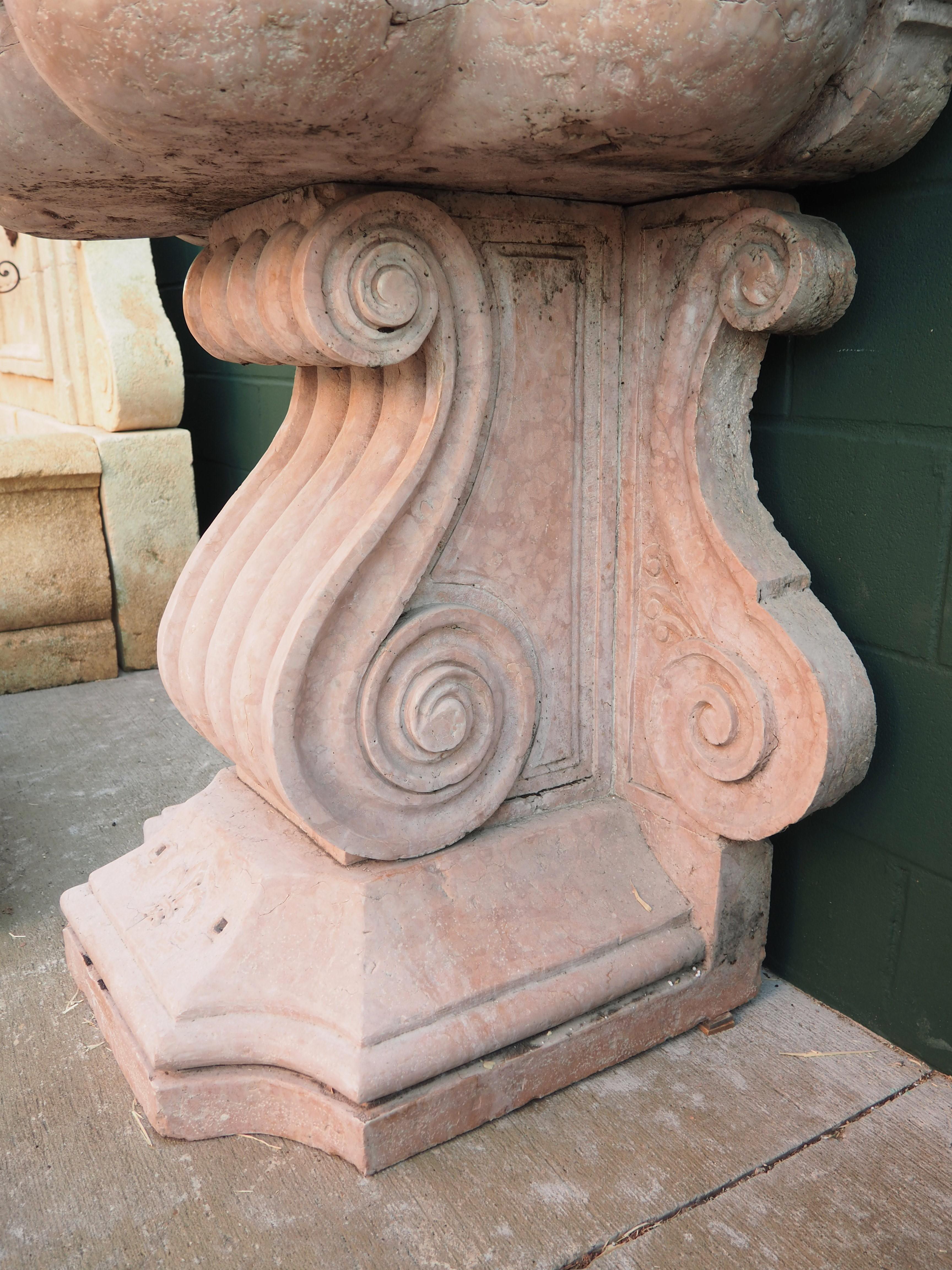 Hand-Carved Monumental Italian Wall Fountain in Carved Verona Rossa Marble, Early 1900s For Sale