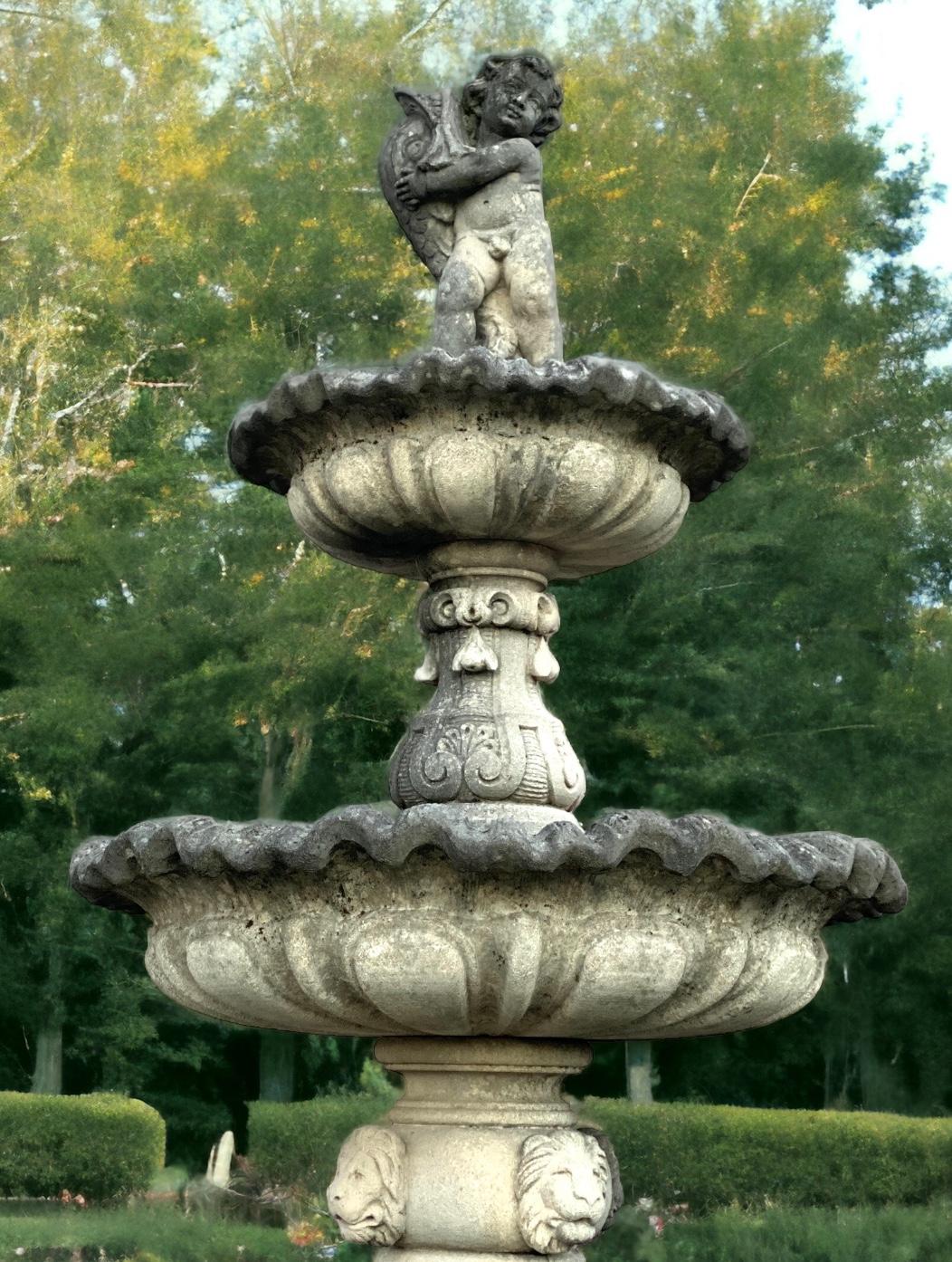 Limestone Monumental Italian Water Fountain with Delphine Sculptures For Sale