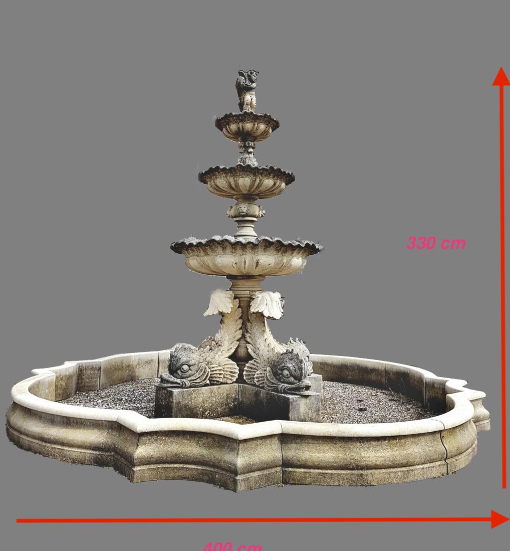 Monumentaler italienischer Wasserbrunnen mit Delphin-Skulpturen im Angebot 2
