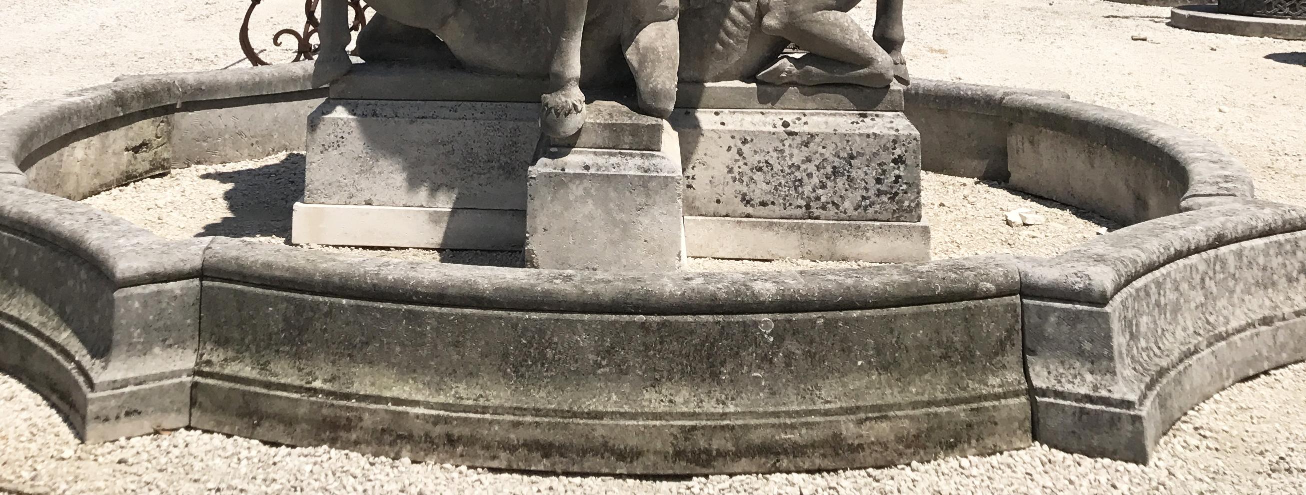 Limestone Monumental Italian Water Fountain with Horse Sculptures For Sale