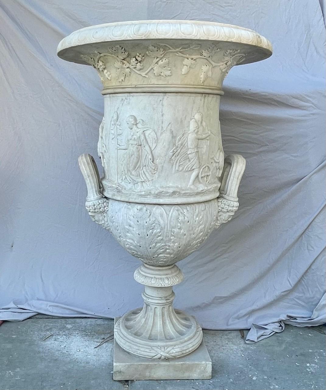 Carved Monumental Italian White Marble Copy of the Medici Urn. Early 20th Century. For Sale