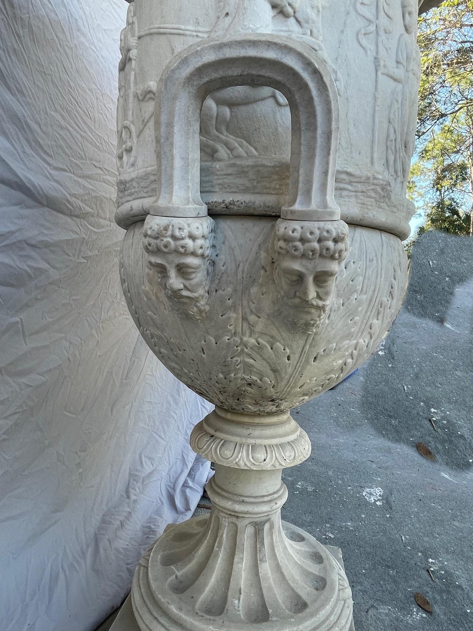 Carrara Marble Monumental Italian White Marble Copy of the Medici Urn. Early 20th Century. For Sale