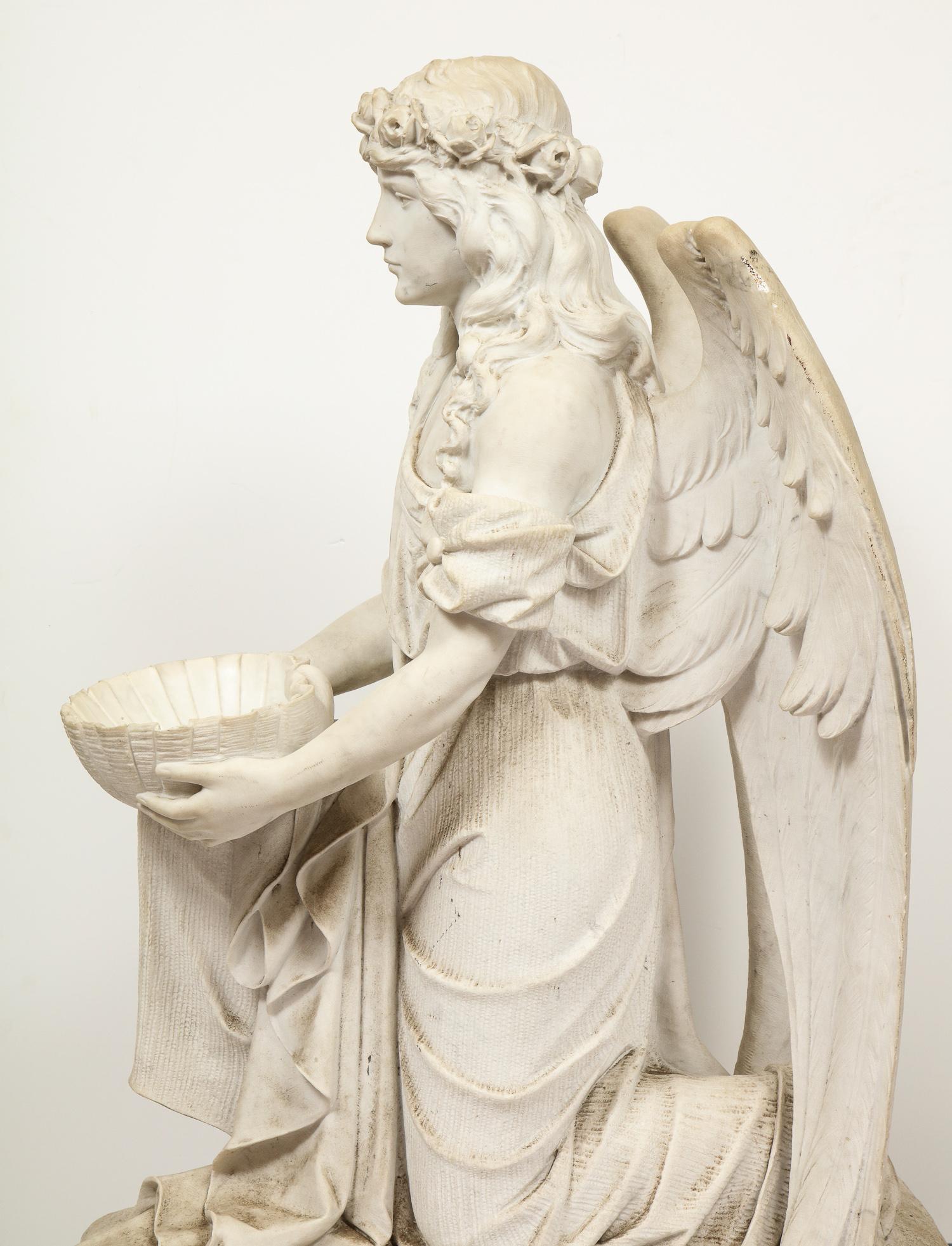 Monumental Italian White Marble Figure Sculpture of a Seated Winged Woman, 1870 8