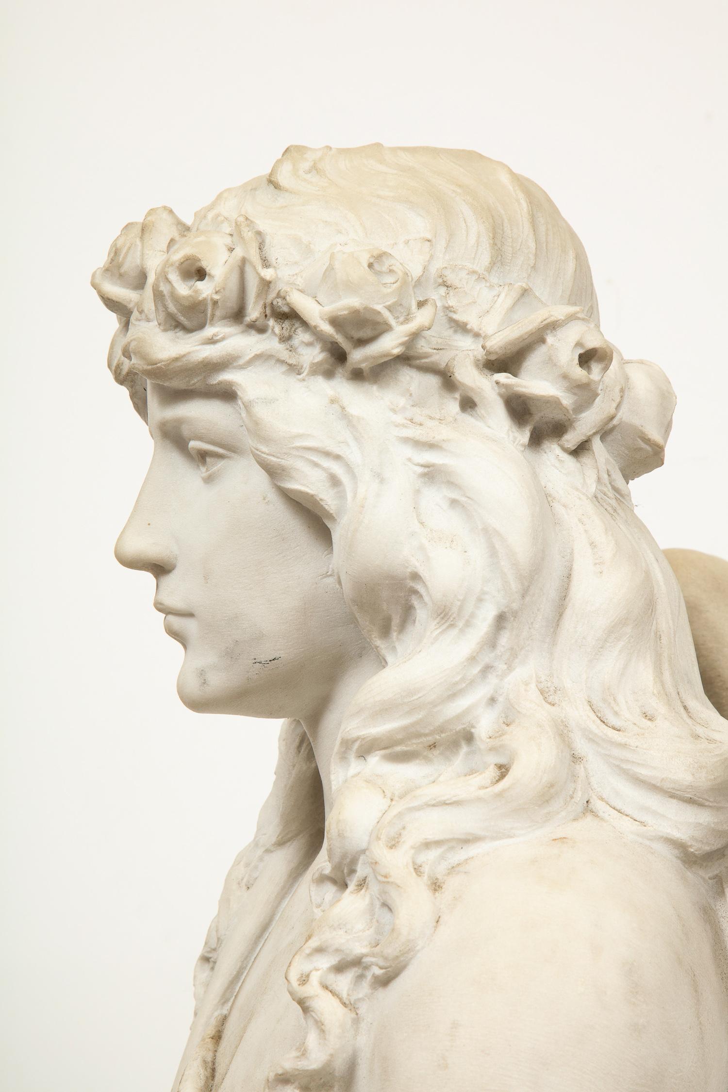 Monumental Italian White Marble Figure Sculpture of a Seated Winged Woman, 1870 9