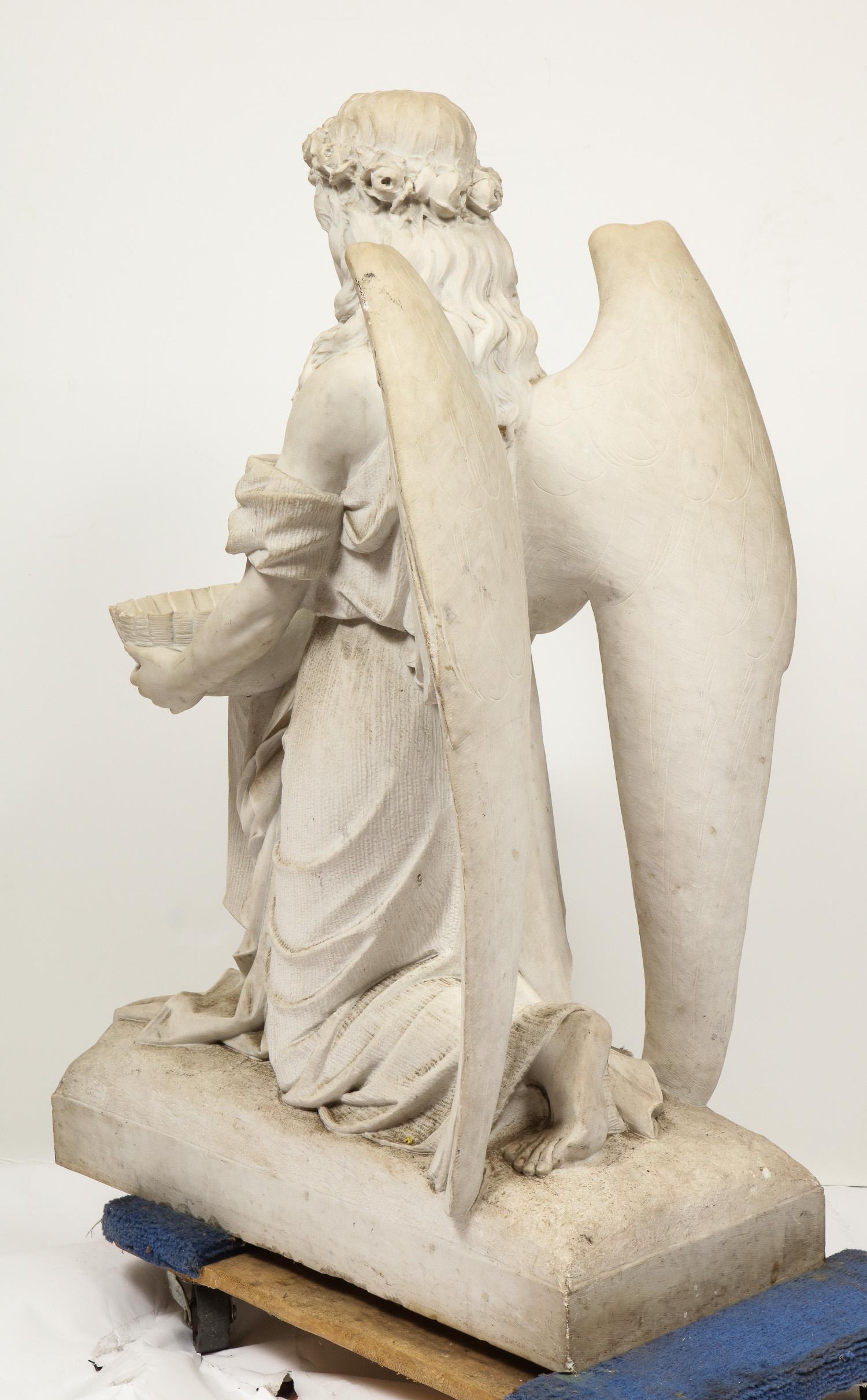 Monumental Italian White Marble Figure Sculpture of a Seated Winged Woman, 1870 10