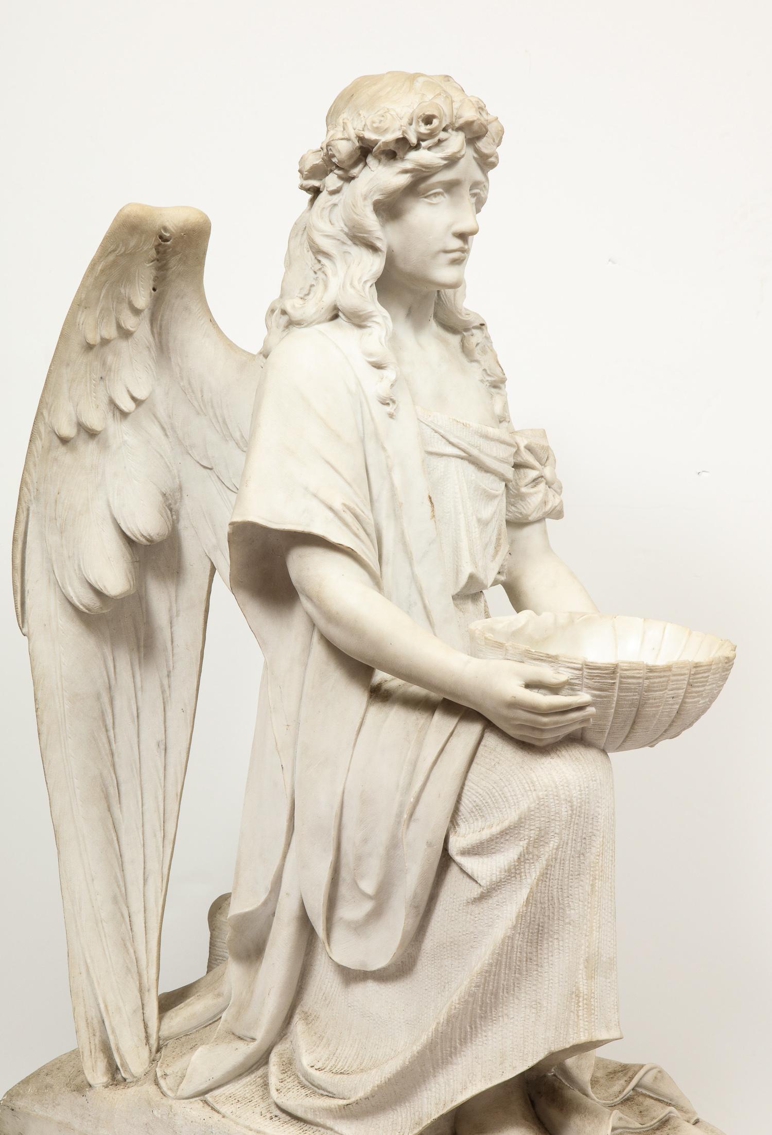 Monumental Italian White Marble Figure Sculpture of a Seated Winged Woman, 1870 14