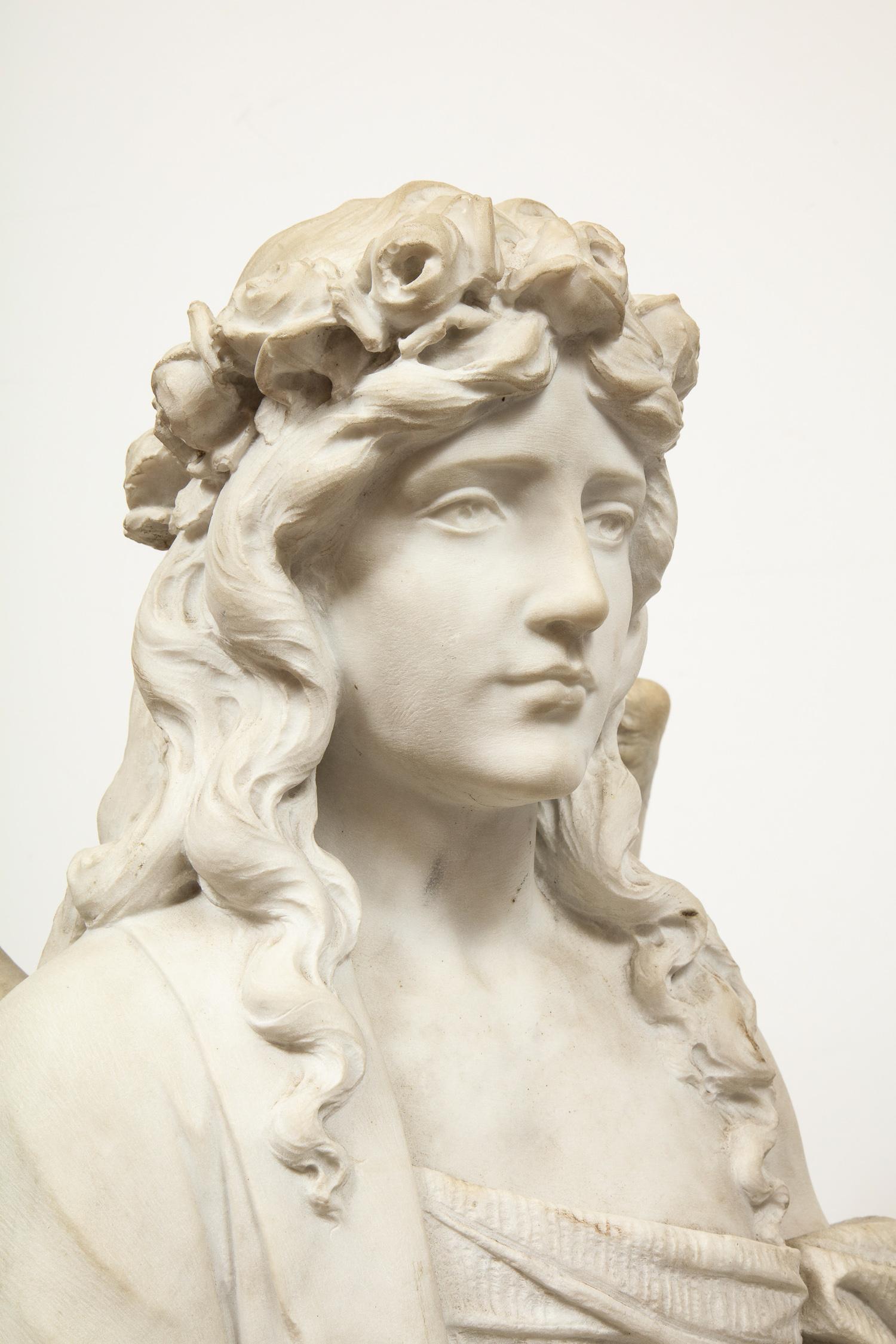 Monumental Italian White Marble Figure Sculpture of a Seated Winged Woman, 1870 16