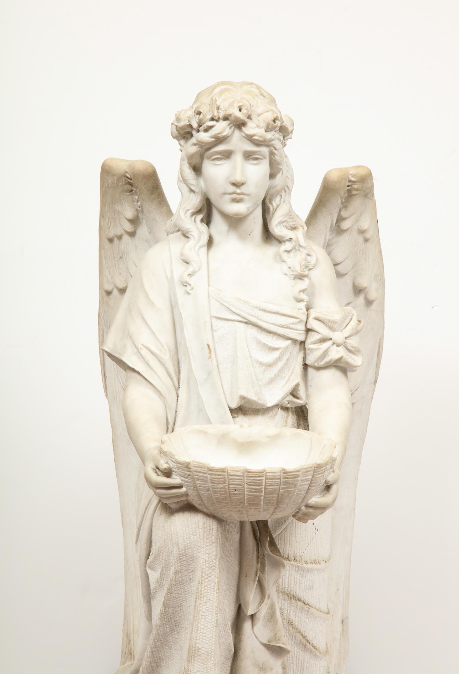 Monumental Italian White Marble Figure Sculpture of a Seated Winged Woman, 1870 In Good Condition In New York, NY