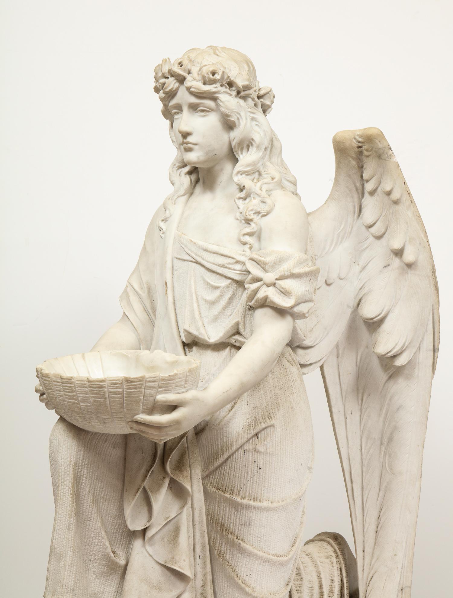 Monumental Italian White Marble Figure Sculpture of a Seated Winged Woman, 1870 3