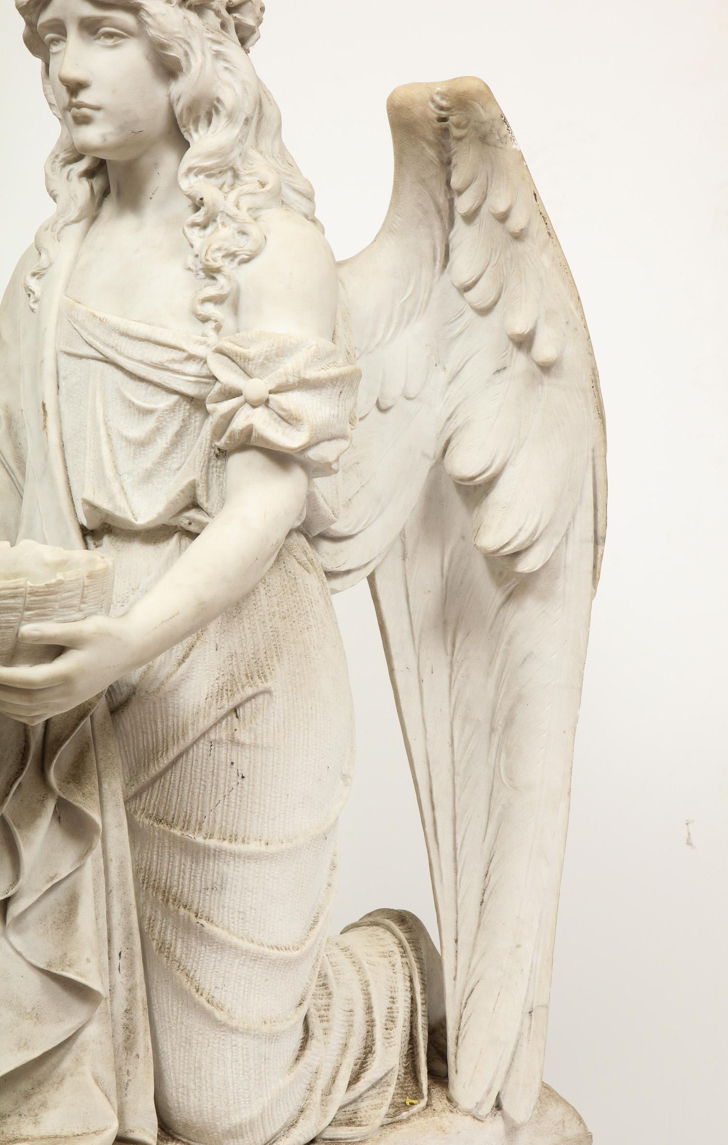 Monumental Italian White Marble Figure Sculpture of a Seated Winged Woman, 1870 4