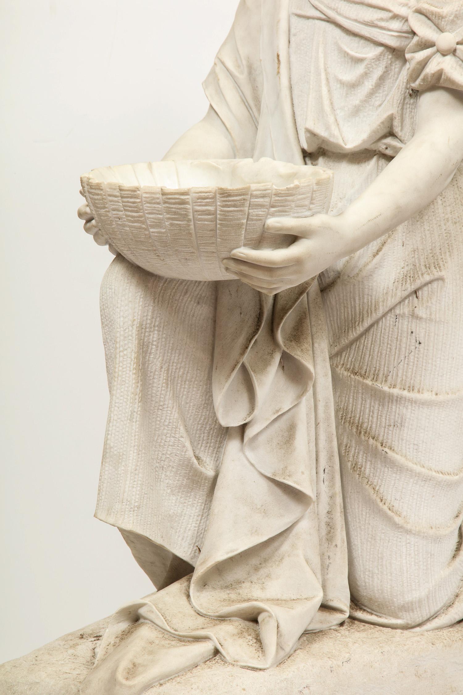 Monumental Italian White Marble Figure Sculpture of a Seated Winged Woman, 1870 5