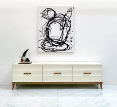 Monumental Ivory Lacquered and Aged Brass Credenza Style of Tommi Parzinger