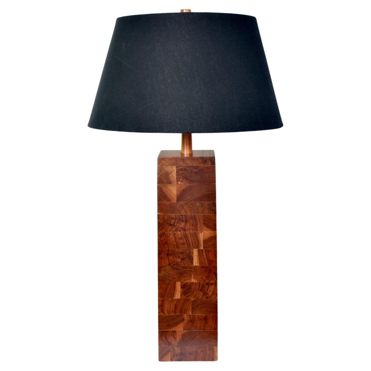 Monumental Jane & Gordon Martz "Square" Stacked Walnut Table Lamp, 1960s For Sale