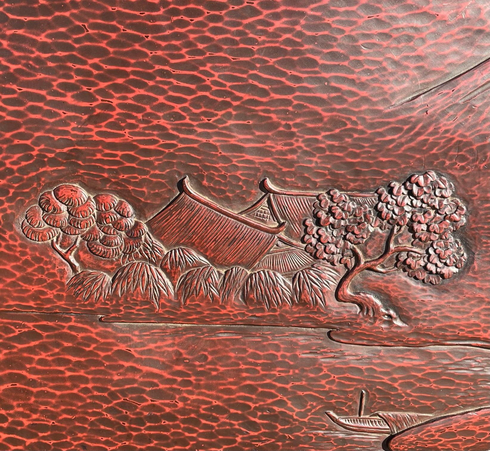 Monumental Japanese Bas Relief Carving on Natural Wood Slab For Sale 2