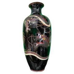 Monumental Japanese Cloisonne Enamel Vase with Dueling Dragons