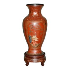 MONUMENTAL JAPANESE MEIJI LACQUERED PAPiER-MÂCHÉ FLOOR VASE C.1900