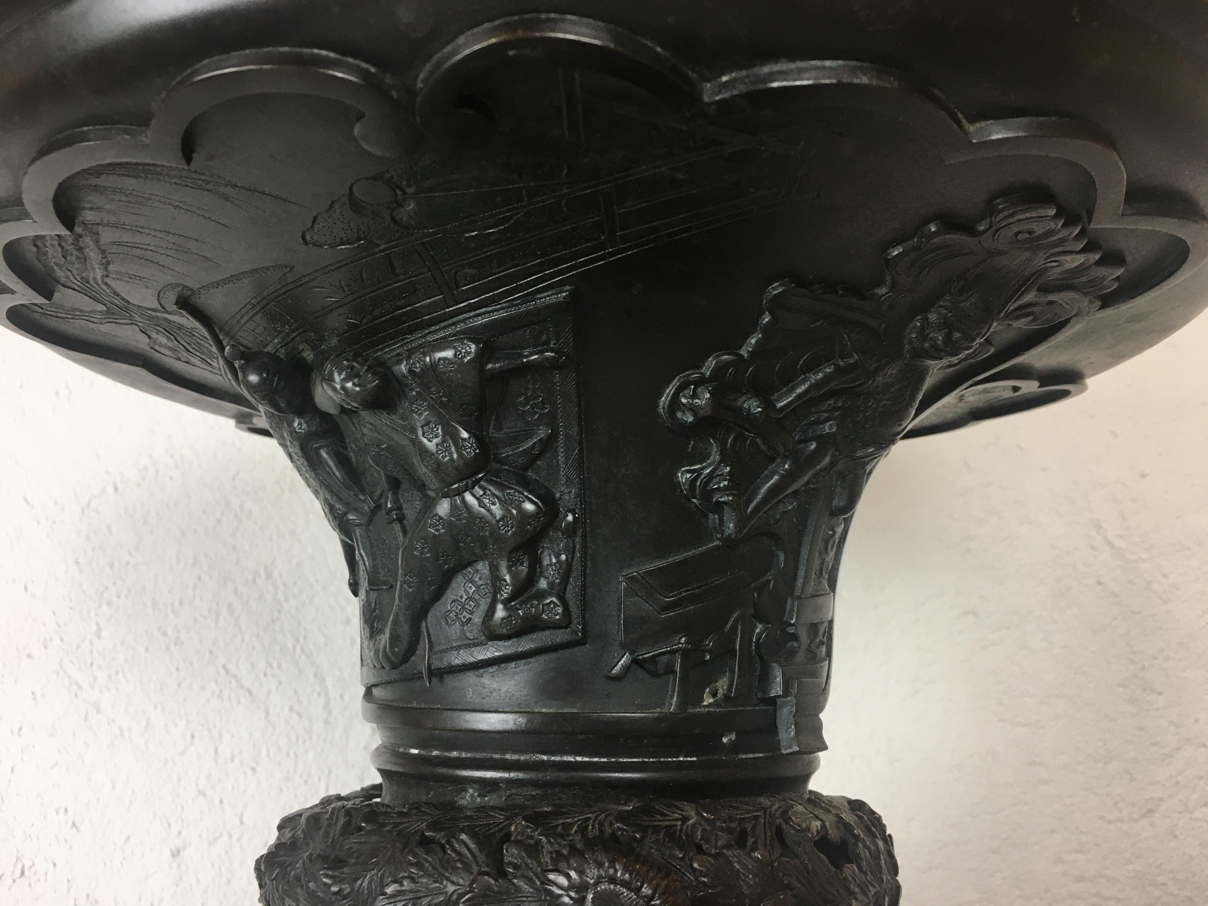 Monumental Japanese Meiji Period Bronze Ikebana Vase, Signed 7