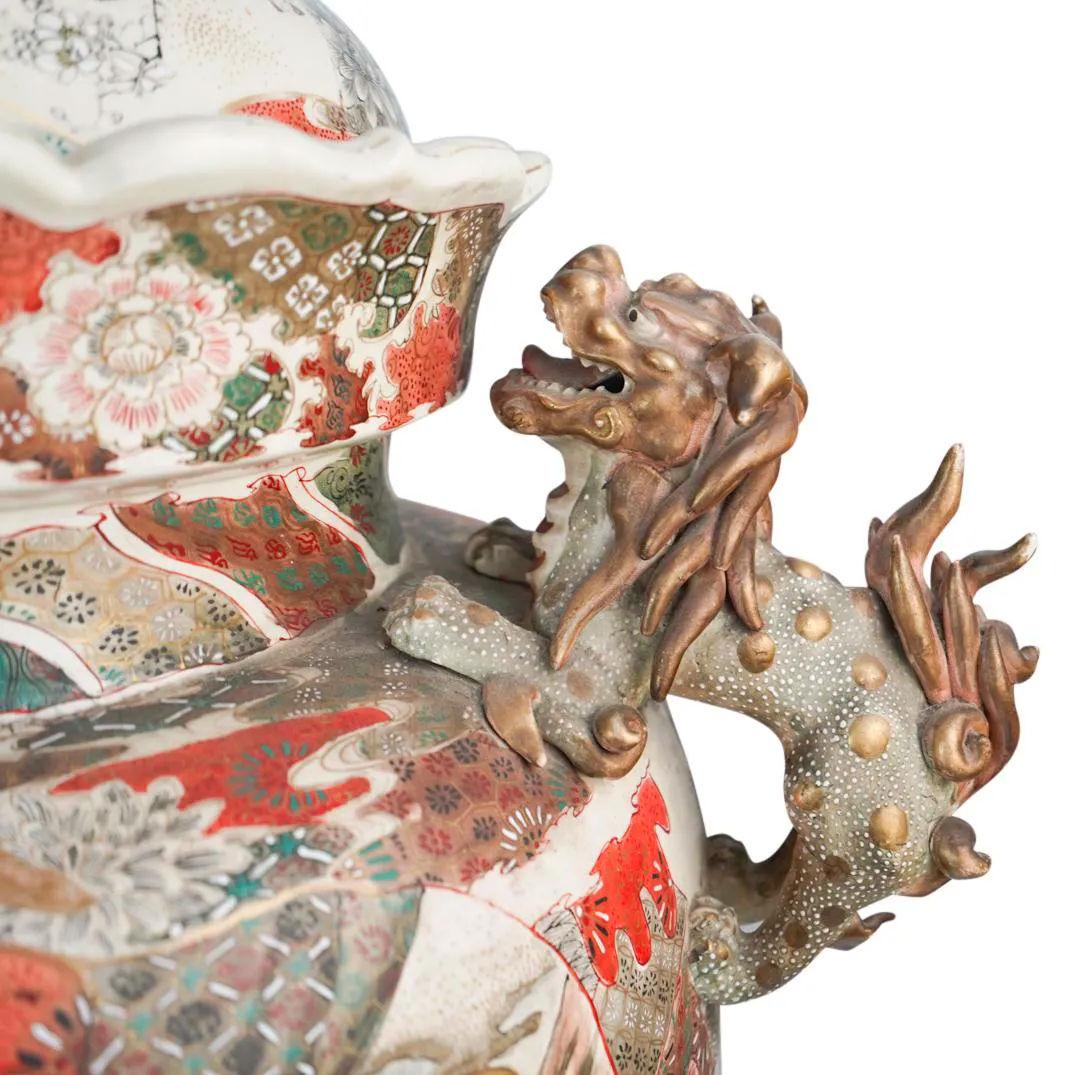 Monumental Japanese Meiji Period Satsuma Covered Vase 1