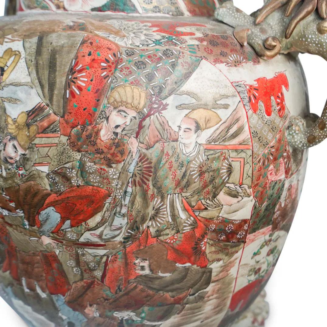 Monumental Japanese Meiji Period Satsuma Covered Vase 2