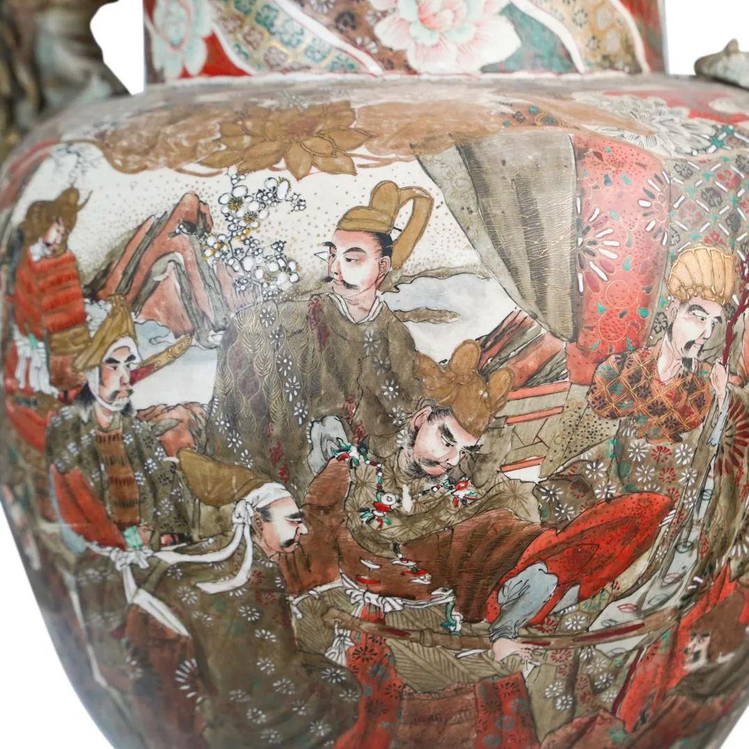 Monumental Japanese Meiji Period Satsuma Covered Vase 3