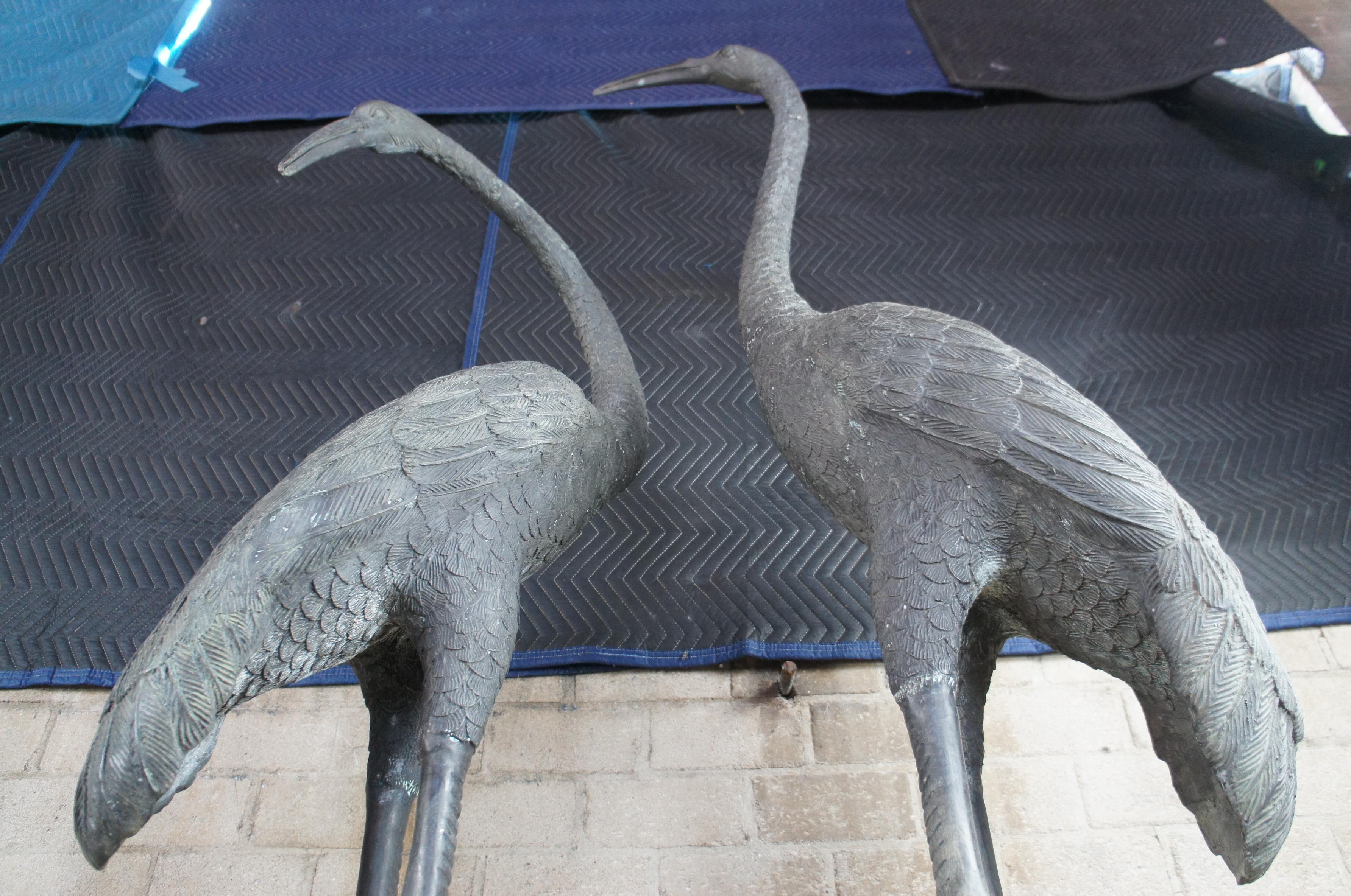 Monumental Japanese Pair Verdigris Bronze Crane Bird Garden Sculptures Statues 8 3