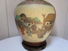 Monumental Japanese Satsuma Style Porcelain Ginger Jar Lamp with Gilt Decoration