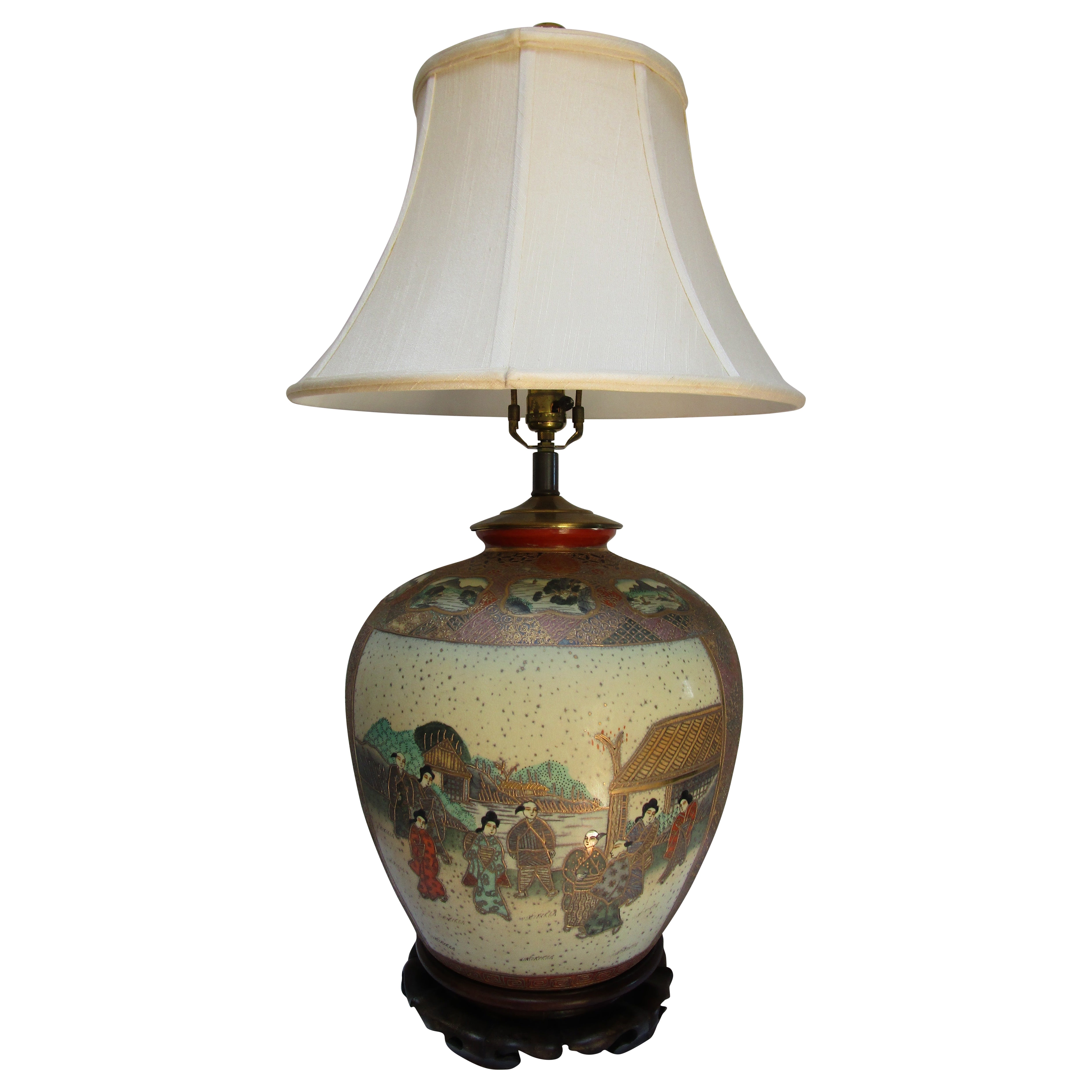 Monumental Japanese Satsuma Style Porcelain Ginger Jar Lamp with Gilt Decoration