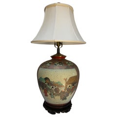 Monumental Japanese Satsuma Style Porcelain Ginger Jar Lamp with Gilt Decoration