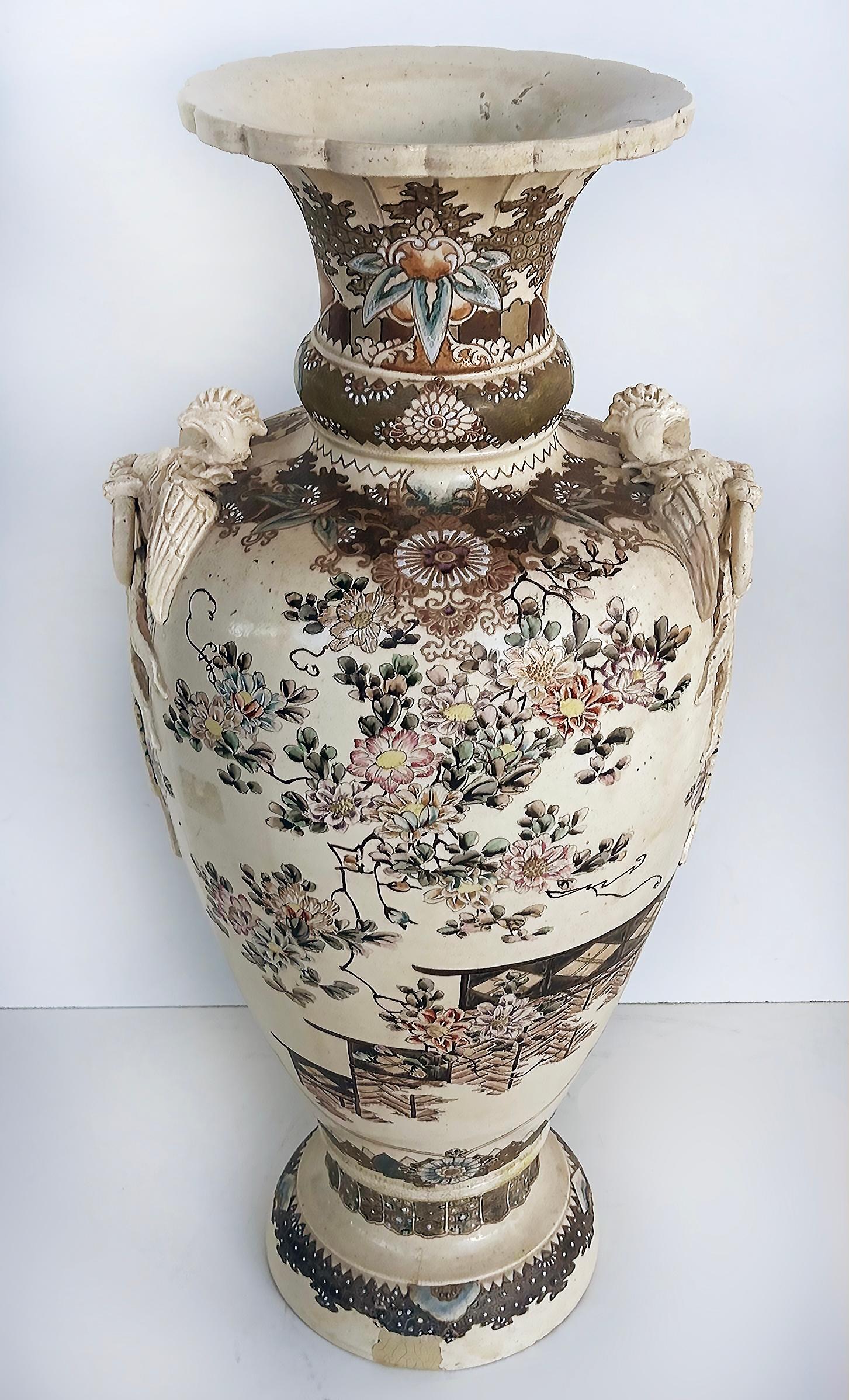 Japonisme Monumental Japanese Satsuma Vases Artist Signed, An Impressive Pair Estate Fresh For Sale